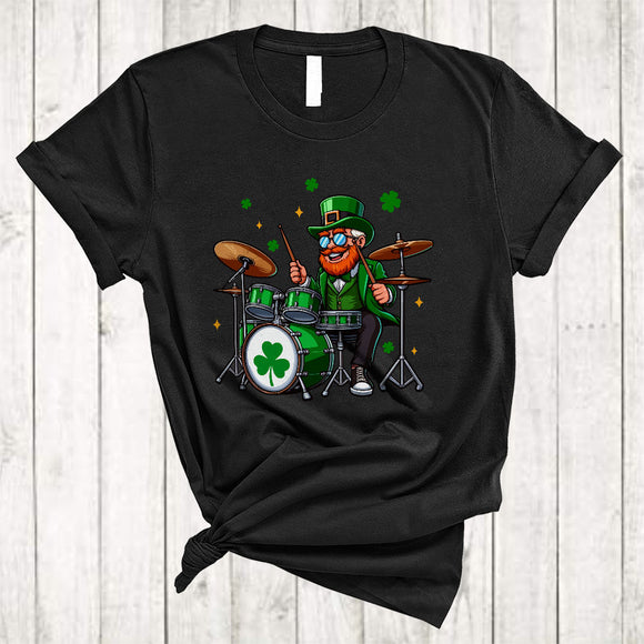 MacnyStore - Drum Set Leprechaun Playing, Joyful St. Patrick's Day Musical Instruments, Lucky Irish Family T-Shirt