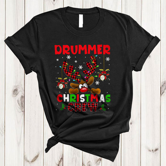 MacnyStore - Drummer Christmas Crew, Cute Lovely Plaid Reindeer, Matching Drummer X-mas Group T-Shirt
