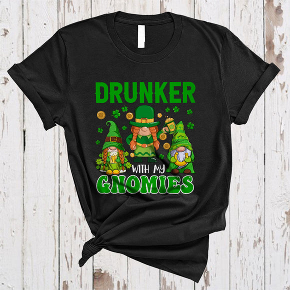 MacnyStore - Drunker With My Gnomies, Wonderful St. Patrick's Day Three Gnomes, Drunk Drinking Team T-Shirt