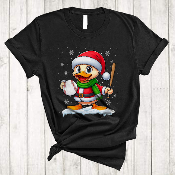 MacnyStore - Duck Playing Baseball, Lovely Merry Christmas Santa Duck Baseball Player, X-mas Sport Team T-Shirt