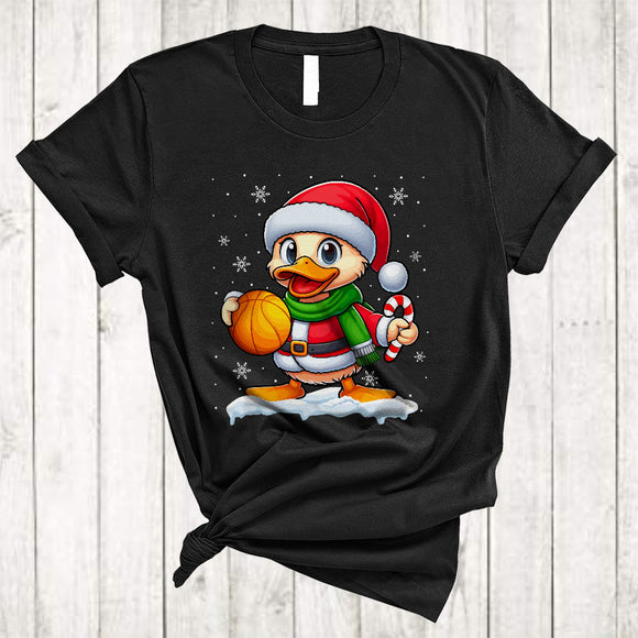 MacnyStore - Duck Playing Basketball, Lovely Merry Christmas Santa Duck Basketball Player, X-mas Sport Team T-Shirt