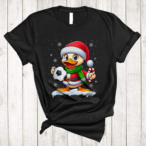 MacnyStore - Duck Playing Soccer, Lovely Merry Christmas Santa Duck Soccer Player, X-mas Sport Team T-Shirt