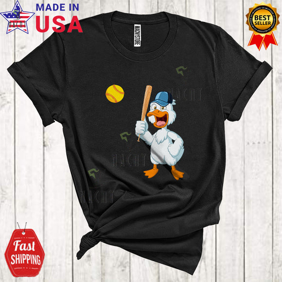 MacnyStore - Duck Playing Softball Funny Cool Duck Farm Animal Farmer Sport Playing Player Team T-Shirt