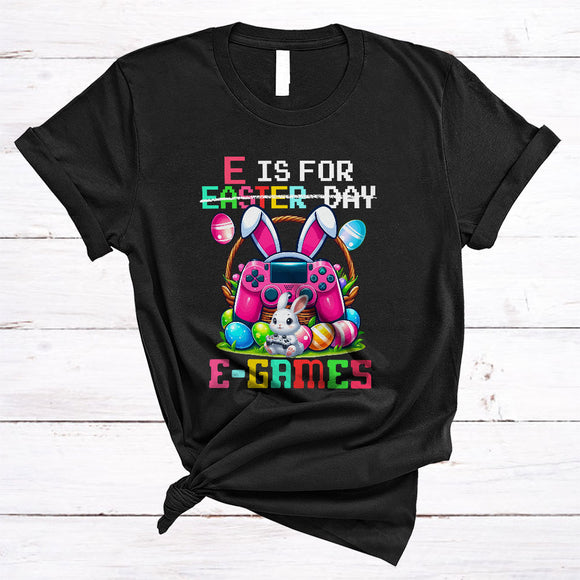 MacnyStore - E Is For E-Games, Awesome Easter Day Bunny Game Controller, Gaming Gamer Lover T-Shirt
