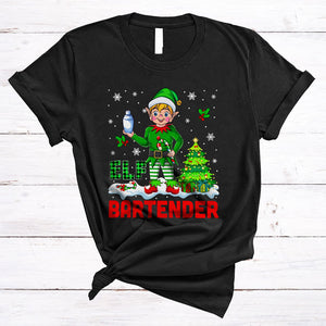 MacnyStore - ELF Bartender, Cute Plaid Christmas ELF Snow Around, Matching X-mas Family Pajama Group T-Shirt