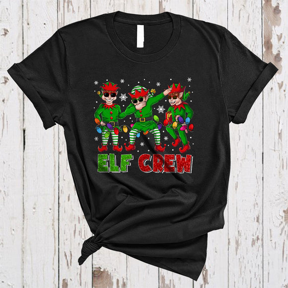 MacnyStore - ELF Crew, Cool Lovely Christmas Three Dabbing ELF, X-mas Lights Snow Matching Group T-Shirt