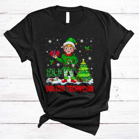 MacnyStore - ELF Dialysis Technician, Cute Plaid Christmas ELF Snow Around, X-mas Family Pajama Group T-Shirt