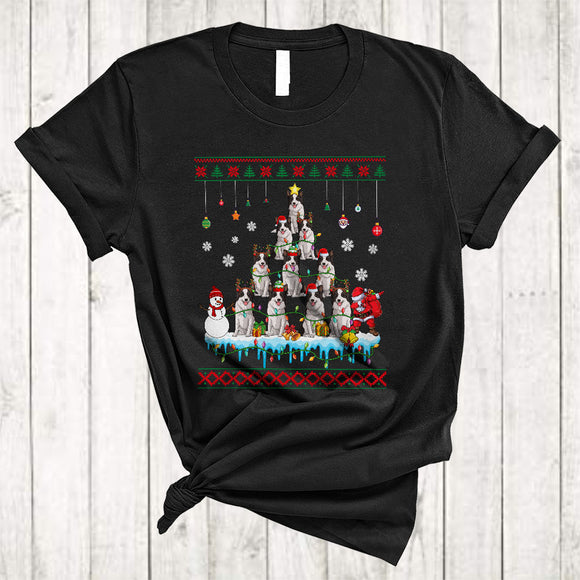 MacnyStore - ELF Reindeer Santa Border Collie Dog Xmas Tree Funny Cool Christmas Snow Lights Dog T-Shirt