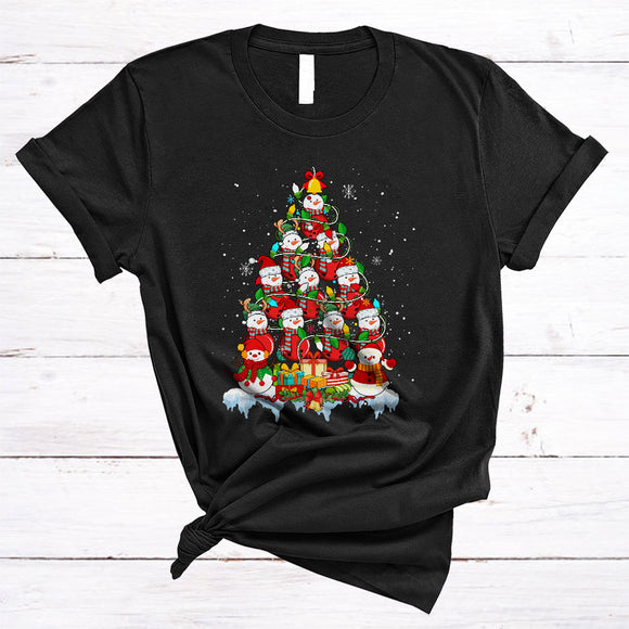 MacnyStore - ELF Reindeer Santa Bowling Snowman Christmas Tree Cute Xmas Lights Snowman Sport Bowling Player Team T-Shirt