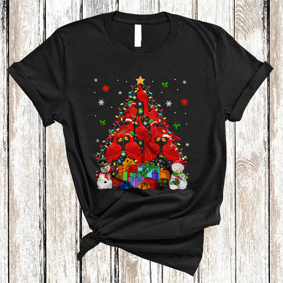 MacnyStore - ELF Reindeer Santa Cardinal Bird As Christmas Tree, Lovely X-mas Bird Lover, Snowman Snow T-Shirt