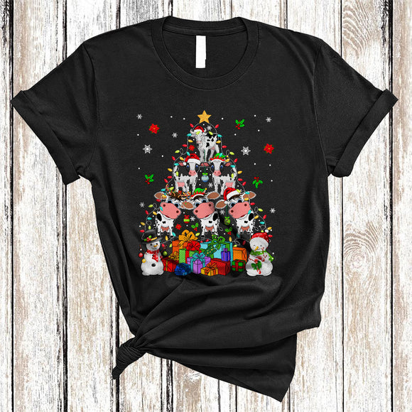 MacnyStore - ELF Reindeer Santa Cow As Christmas Tree, Lovely X-mas Farm Animal Farmer, Snowman Snow T-Shirt