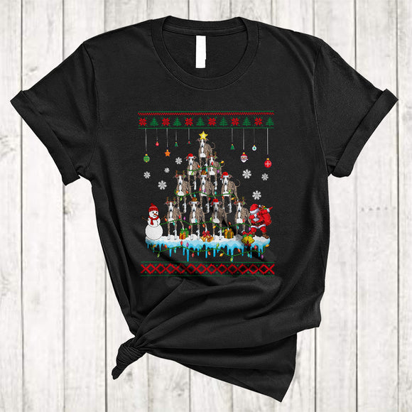 MacnyStore - ELF Reindeer Santa Greyhound Dog Xmas Tree Funny Cool Christmas Snow Lights Dog T-Shirt