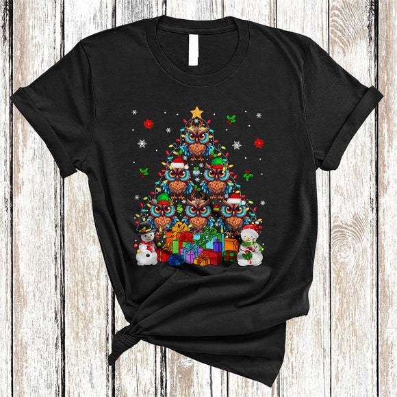 MacnyStore - ELF Reindeer Santa Owl Bird As Christmas Tree, Lovely X-mas Bird Lover, Snowman Snow T-Shirt