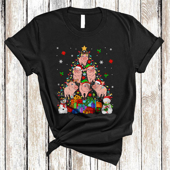 MacnyStore - ELF Reindeer Santa Pig As Christmas Tree, Lovely X-mas Farm Animal Farmer, Snowman Snow T-Shirt