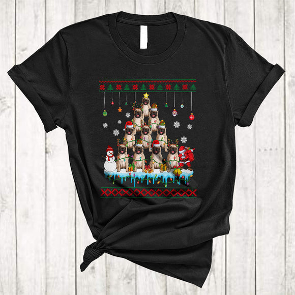 MacnyStore - ELF Reindeer Santa Pug Dog Xmas Tree Funny Cool Christmas Snow Lights Dog T-Shirt