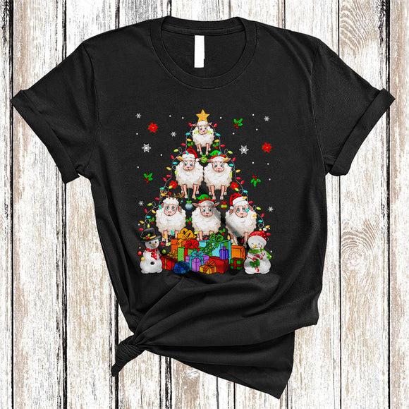 MacnyStore - ELF Reindeer Santa Sheep As Christmas Tree, Lovely X-mas Farm Animal Farmer, Snowman Snow T-Shirt
