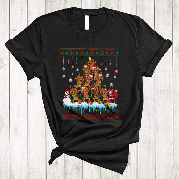 MacnyStore - ELF Reindeer Santa Dachshund Dog Xmas Tree Funny Cool Christmas Snow Lights Dog T-Shirt