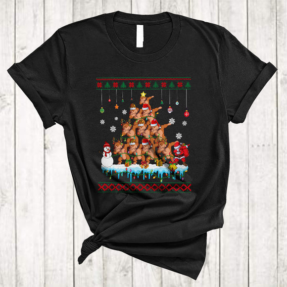 MacnyStore - ELF Reindeer Santa Pit Bull Dog Xmas Tree Funny Cool Christmas Snow Lights Dog T-Shirt