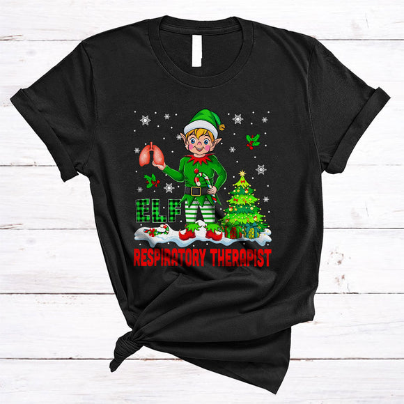 MacnyStore - ELF Respiratory Therapist, Cute Plaid Christmas ELF Snow Around, X-mas Family Pajama Group T-Shirt