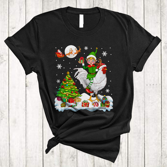 MacnyStore - ELF Riding Chicken Reindeer, Adorable Christmas Tree Chicken Farmer, Snow X-mas Animal Lover T-Shirt