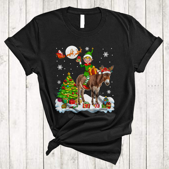 MacnyStore - ELF Riding Donkey Reindeer, Adorable Christmas Tree Donkey Farmer, Snow X-mas Animal Lover T-Shirt
