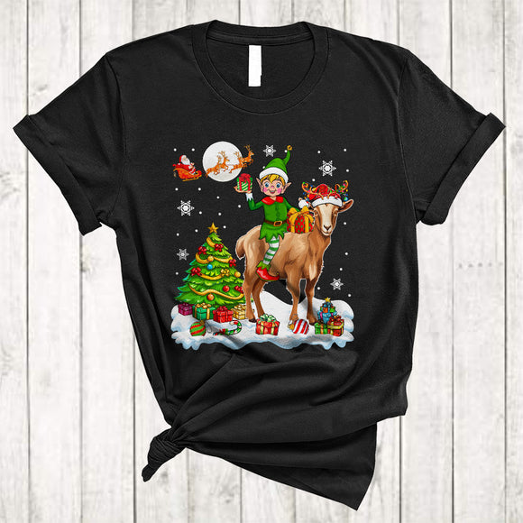 MacnyStore - ELF Riding Goat Reindeer, Adorable Christmas Tree Goat Farmer, Snow X-mas Animal Lover T-Shirt