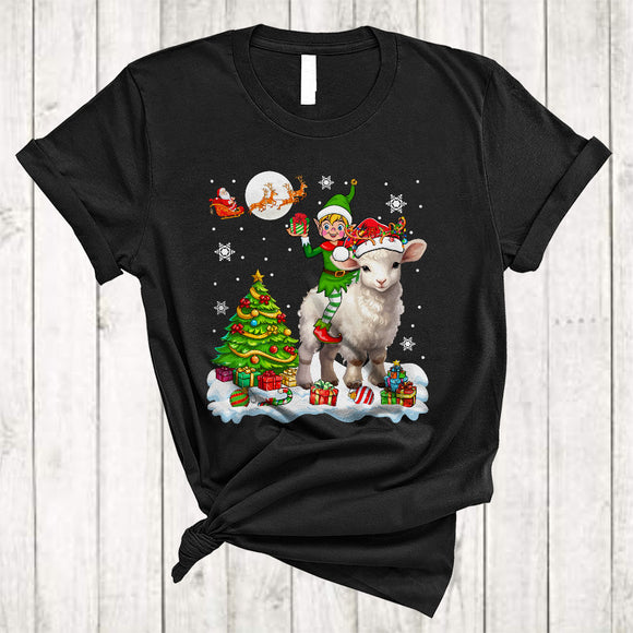MacnyStore - ELF Riding Sheep Reindeer, Adorable Christmas Tree Sheep Farmer, Snow X-mas Animal Lover T-Shirt