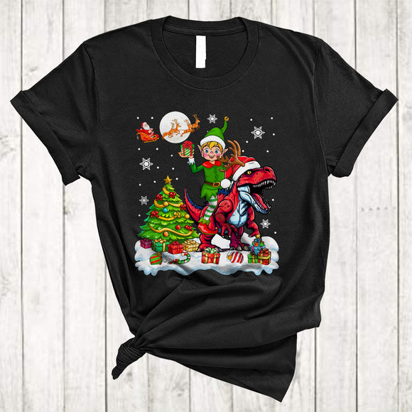 MacnyStore - ELF Riding T-Rex Reindeer, Adorable Christmas Tree T-Rex, Snow X-mas Animal Lover T-Shirt