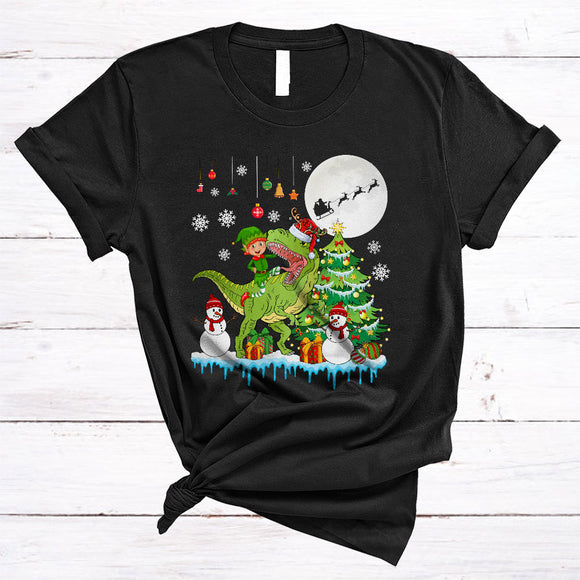 MacnyStore - ELF Riding T-Rex, Merry Christmas Santa Reindeer T-Rex Lover, Snow Animal X-mas T-Shirt