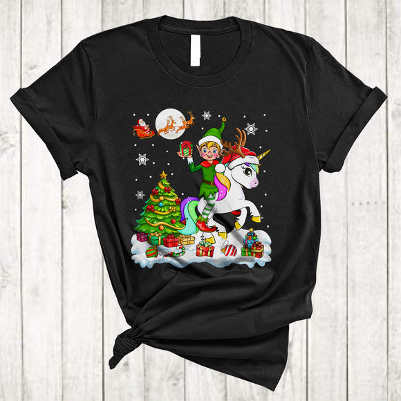MacnyStore - ELF Riding Unicorn Reindeer, Adorable Christmas Tree Unicorn, Snow X-mas Unicorn Lover T-Shirt
