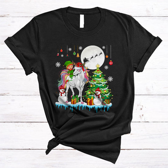 MacnyStore - 000/Shir2 ELF Riding Unicorn, Merry Christmas Santa Reindeer Unicorn Lover, Snow Animal X-mas T-Shirt