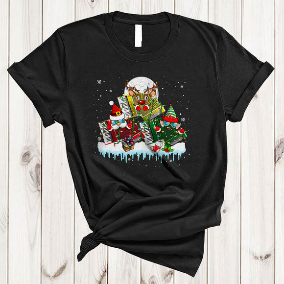 MacnyStore - ELF Santa Reindeer Accordion, Cheerful Christmas Lights Accordion Player, Snow X-mas Group T-Shirt