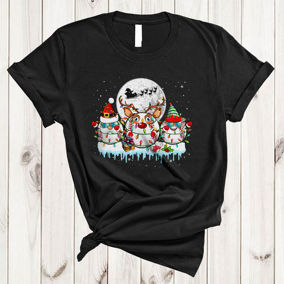 MacnyStore - ELF Santa Reindeer Baseball, Cheerful Christmas Lights Baseball Player, Snow X-mas Group T-Shirt