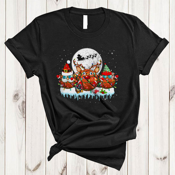MacnyStore - ELF Santa Reindeer Basketball, Cheerful Christmas Lights Basketball Player, Snow X-mas Group T-Shirt