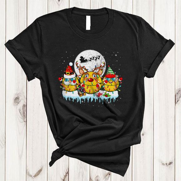 MacnyStore - ELF Santa Reindeer Bowling, Cheerful Christmas Lights Softball Player, Snow X-mas Group T-Shirt