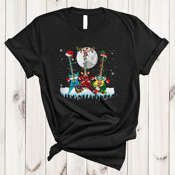 MacnyStore - ELF Santa Reindeer Guitar, Cheerful Christmas Lights Guitar Player, Snow Around X-mas Group T-Shirt