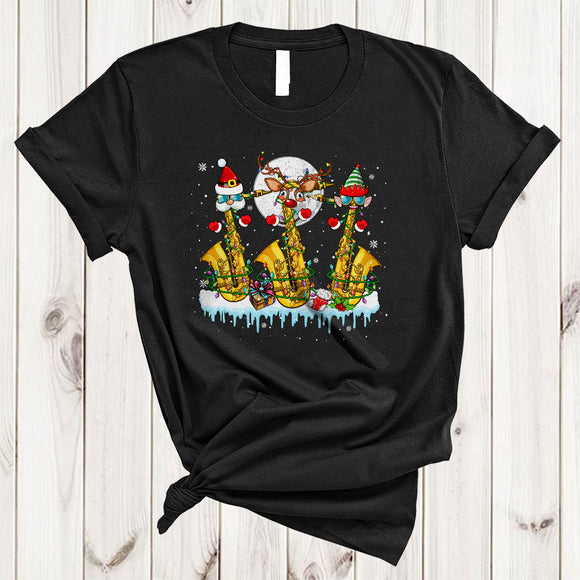 MacnyStore - ELF Santa Reindeer Saxophone, Cheerful Christmas Lights Saxophone Player, Snow X-mas Group T-Shirt