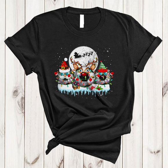 MacnyStore - ELF Santa Reindeer Soccer, Cheerful Christmas Lights Soccer Player, Snow Around X-mas Group T-Shirt