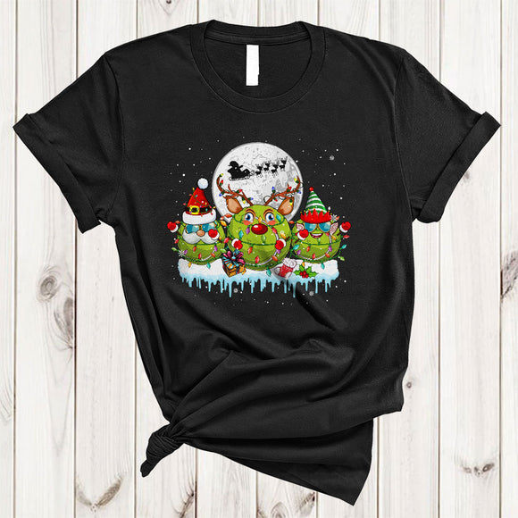 MacnyStore - ELF Santa Reindeer Tennis, Cheerful Christmas Lights Tennis Player, Snow Around X-mas Group T-Shirt