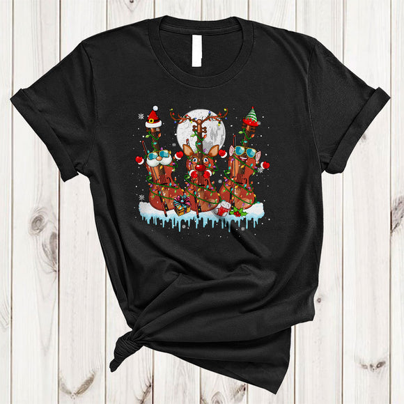 MacnyStore - ELF Santa Reindeer Violin, Cheerful Christmas Lights Violin Player, Snow Around X-mas Group T-Shirt