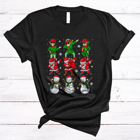 MacnyStore - ELF Santa Snowman Dabbing Squad, Joyful Cool Christmas Snow, X-mas Pajama Family Group T-Shirt