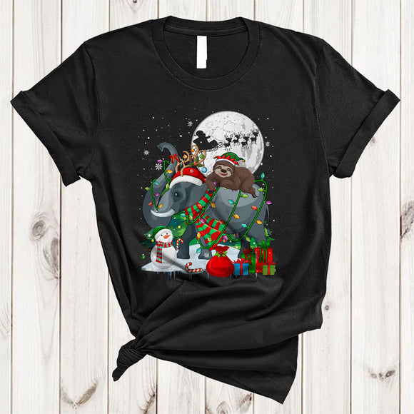 MacnyStore - ELF Sloth Riding Elephant Joyful Cute Christmas Snow Xmas Tree Sloth Elephant Animal Lover T-Shirt