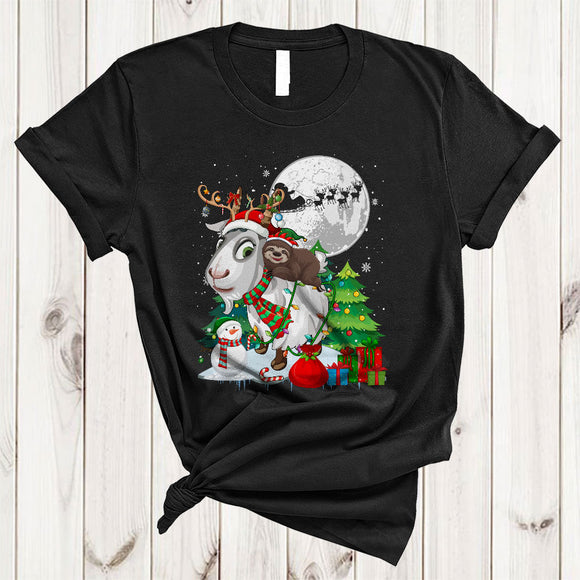 MacnyStore - ELF Sloth Riding Goat Joyful Cute Christmas Snow Xmas Tree Sloth Goat Animal Lover T-Shirt
