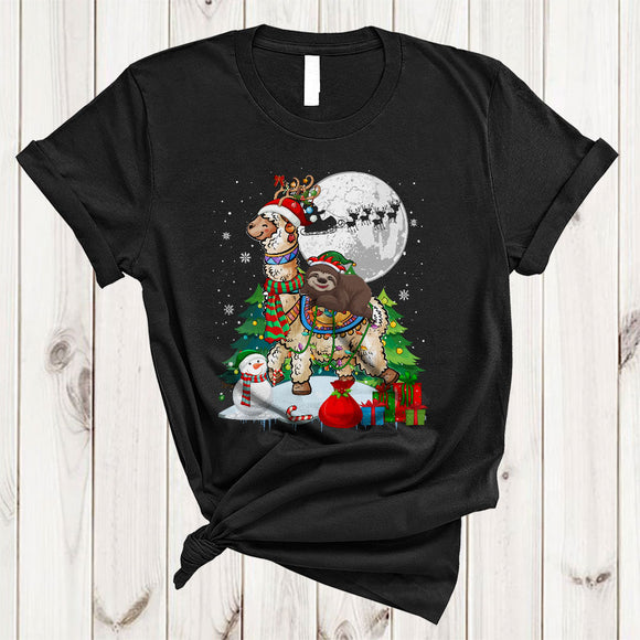MacnyStore - ELF Sloth Riding Llama Joyful Cute Christmas Snow Xmas Tree Sloth Llama Animal Lover T-Shirt