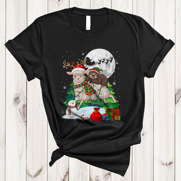 MacnyStore - ELF Sloth Riding Sheep Joyful Cute Christmas Snow Xmas Tree Sloth Sheep Animal Lover T-Shirt
