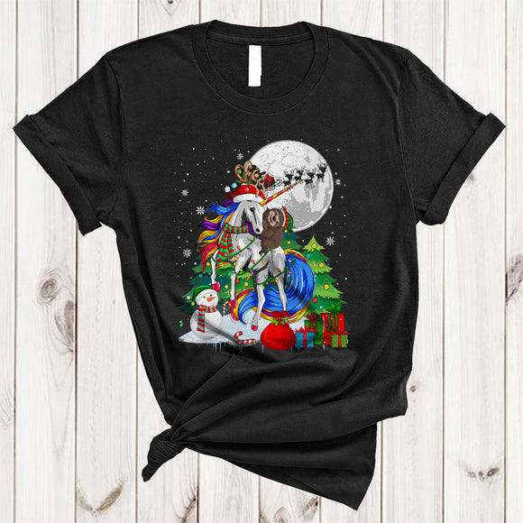 MacnyStore - ELF Sloth Riding Unicorn Joyful Cute Christmas Snow Xmas Tree Sloth Unicorn Animal Lover T-Shirt