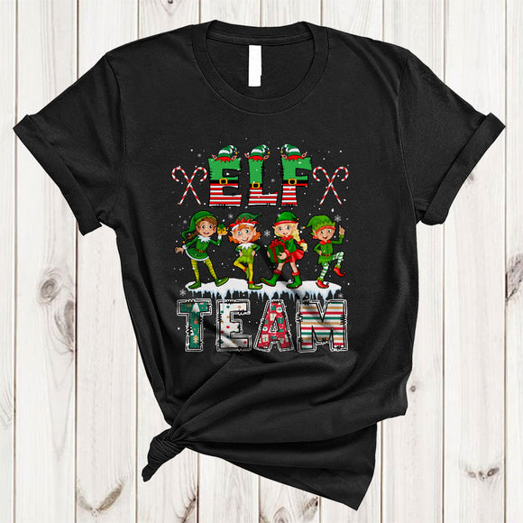 MacnyStore - ELF Team, Lovely Christmas Four ELF Snow Around, Matching X-mas Pajamas Family Group T-Shirt