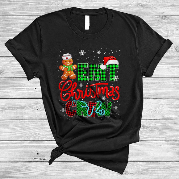 MacnyStore - EMT Christmas Crew, Cheerful Christmas Plaid Gingerbread Santa Lover, X-mas Nurse Group T-Shirt