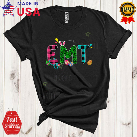 MacnyStore - EMT Cute Funny Easter Day Leopard Plaid Bunny Eggs Hunting Lover Matching Nurse Nursing Group T-Shirt