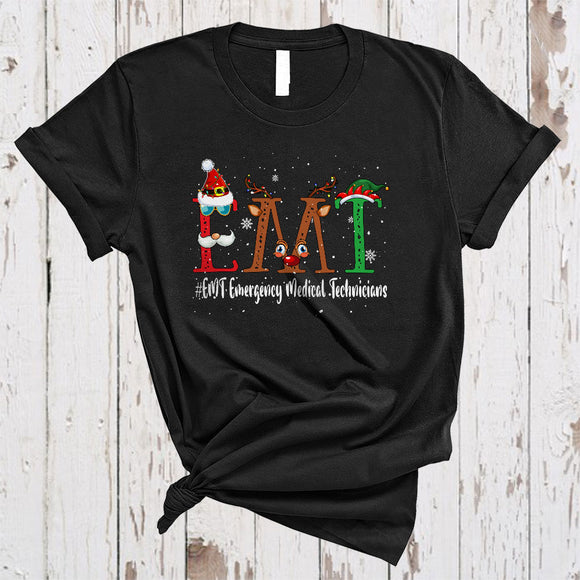 MacnyStore - EMT Emergency Medical Technicians, Cute Merry Christmas EMT Nurse, Santa Reindeer ELF X-mas T-Shirt